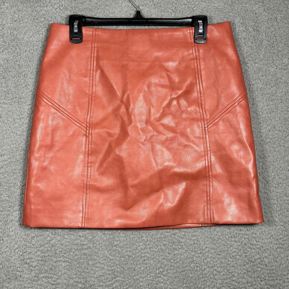 Bagatelle Collection Womens Vegan Leather Mini Skirt Terracotta Coral Size M Zip